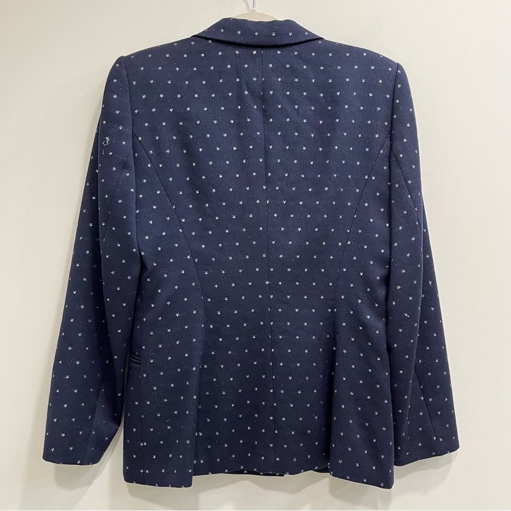 Escada navy blue double breasted wool skirt suit metallic silver star print - Picture 4 of 14